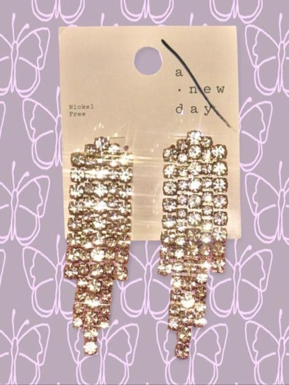 a new day Gold and Clear Crystal Cascade Drop Earrings